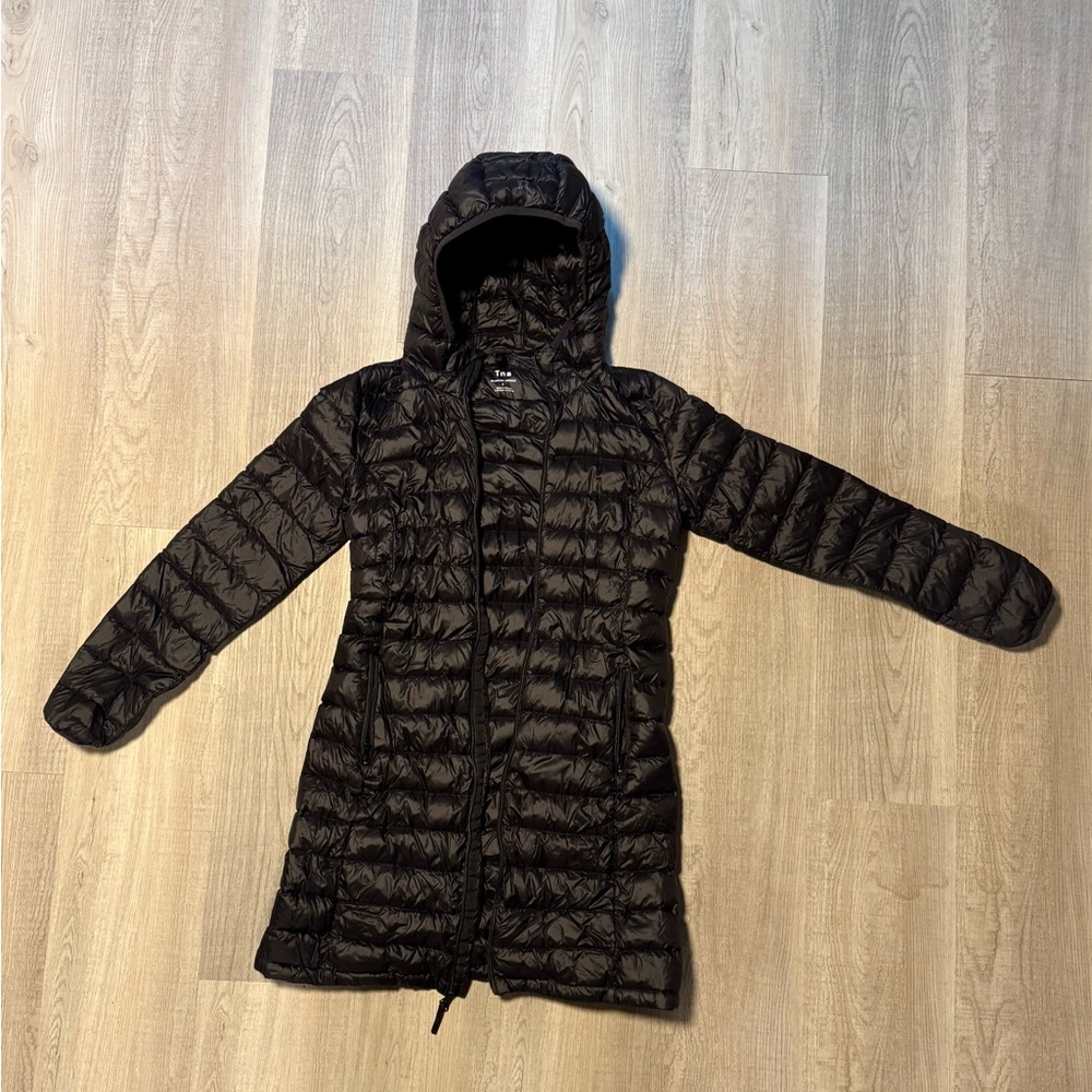 TNA Bravura Black Knee-length Down Hooded Puffer Jacket